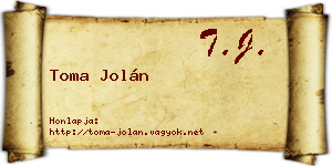 Toma Jolán névjegykártya